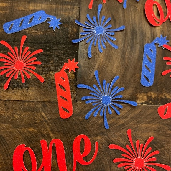 Red & Blue 'One' Confetti Set - Party Table First Birthday Little Firecraker - Picture 3 of 6